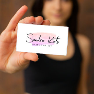 Minimalist Pink Watercolor QR Code Beauty Makeup Business Card