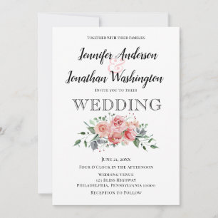 Minimalist Pink Watercolor Rose Bouquet Announcement
