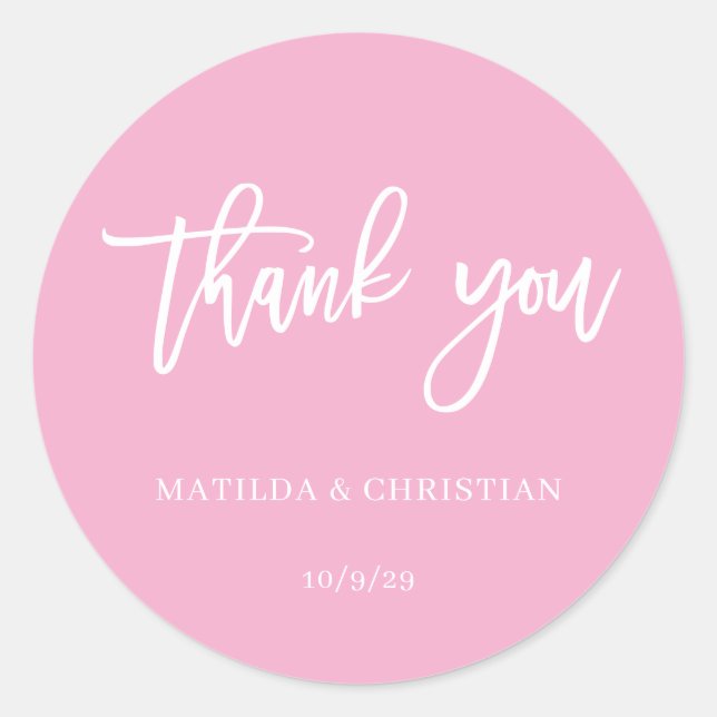 Minimalist Pink Wedding  Classic Round Sticker (Front)