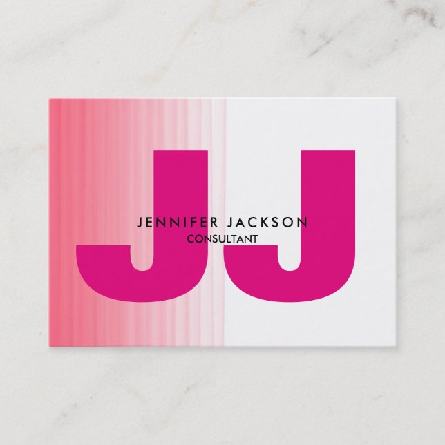 Minimalist Pink White Monogram Trendy Modern Business Card (Front)