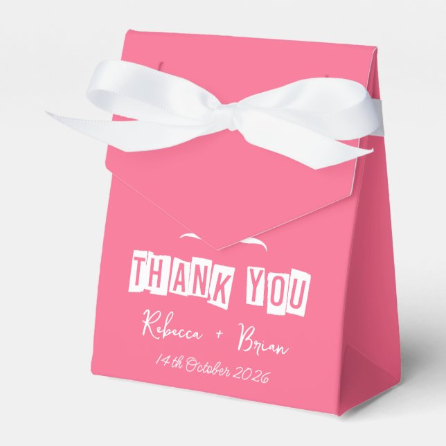 Minimalist Pink & White Thank You Wedding Favour Box (Front Side)