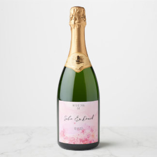 Minimalist pink wildflower wedding white sparkling wine label