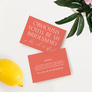Minimalist Pink Will You Be My Bridesmaid Proposal Invitation
