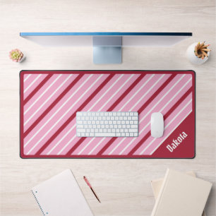 Minimalist Pink with Dark Red and White Stripes Desk Mat