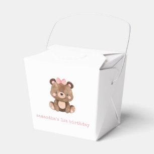 Minimalist Pink Woodland Bear Birthday Favor Box