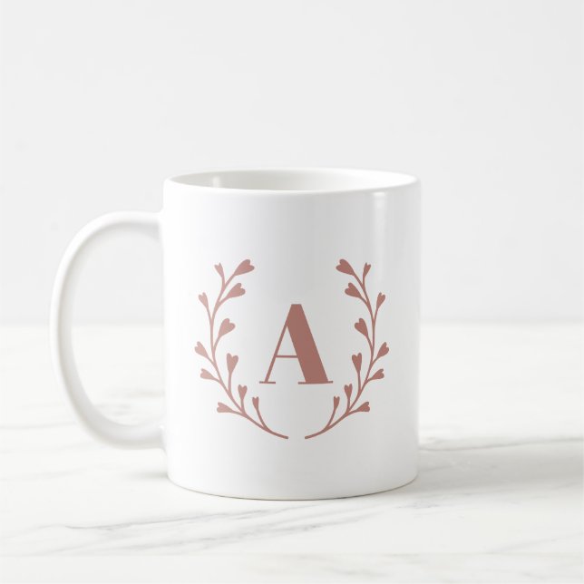 Minimalist Pink Wreath Custom Initial Monogram Coffee Mug (Left)