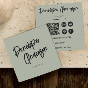 Minimalist Pistachio Green QR Code Modern Boho Square Business Card