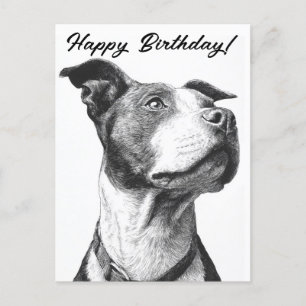 Minimalist Pitbull Black and White Birthday Card