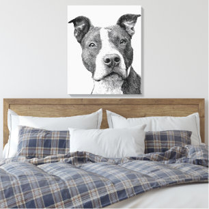 Minimalist Pitbull Silhouette Black and White Canvas Print