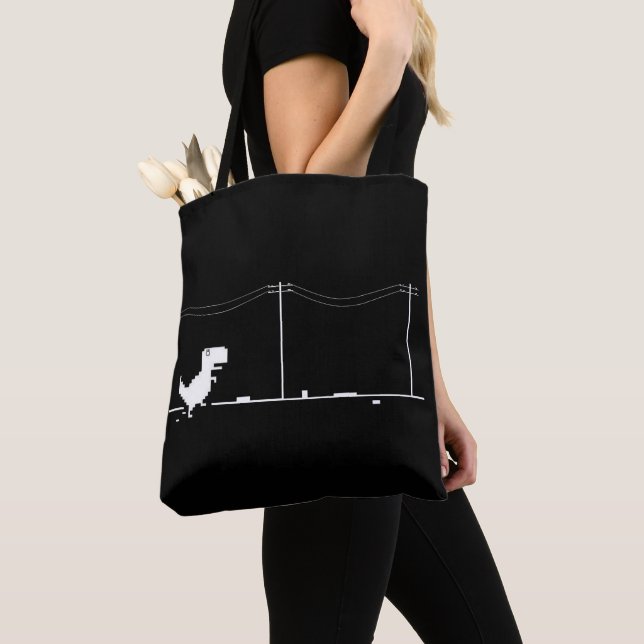 Minimalist Pixel Dinosaur Tote Bag (Close Up)