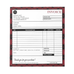 Minimalist Plaid Border Business Invoice Template Notepad