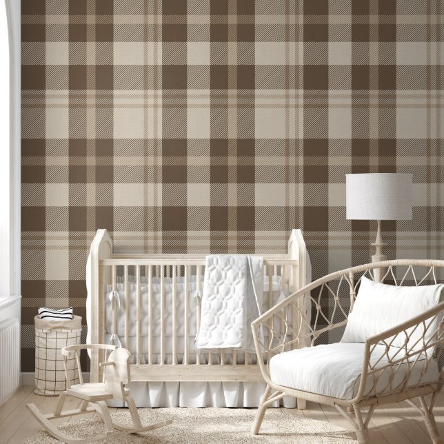 Minimalist Plaid in Cream and Taupe Wallpaper (Kids)