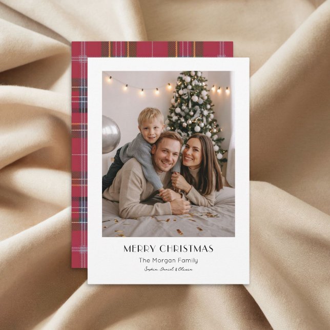 Minimalist Plaid Modern Family Christmas Photo Holiday Card (Creator Uploaded)