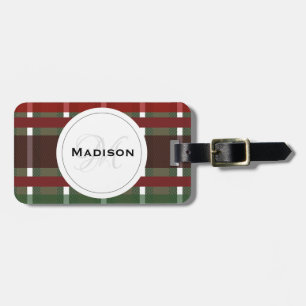Minimalist Plaid Wine Burgandy Modern Luggage Tag