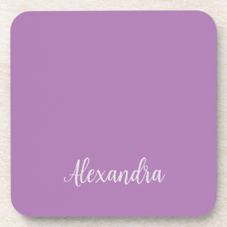 Minimalist Plain Add Name Lavender Calligraphy Coaster