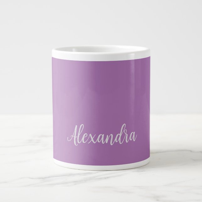 Minimalist Plain Add Name Lavender Calligraphy Large Coffee Mug (Front)