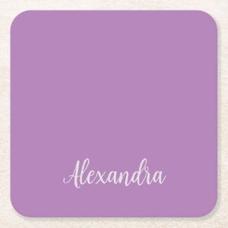 Minimalist Plain Add Name Lavender Calligraphy Square Paper Coaster