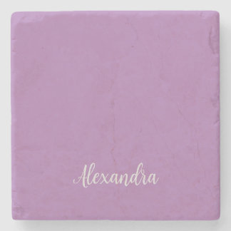 Minimalist Plain Add Name Lavender Calligraphy Stone Coaster