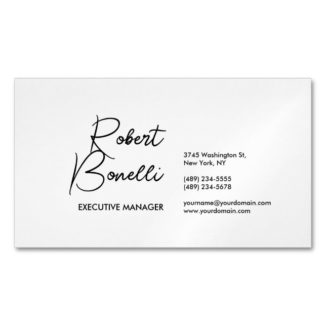 Minimalist Plain Black & White Modern Lovely  Magnetic Business Card (Front)