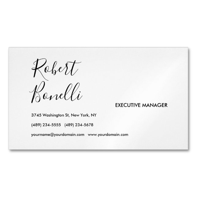 Minimalist Plain Black & White Modern Lovely Magnetic Business Card (Front)