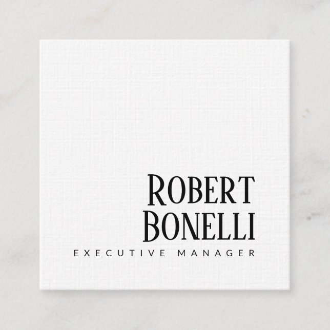Minimalist Plain Black & White Modern Plain Square Business Card (Front)