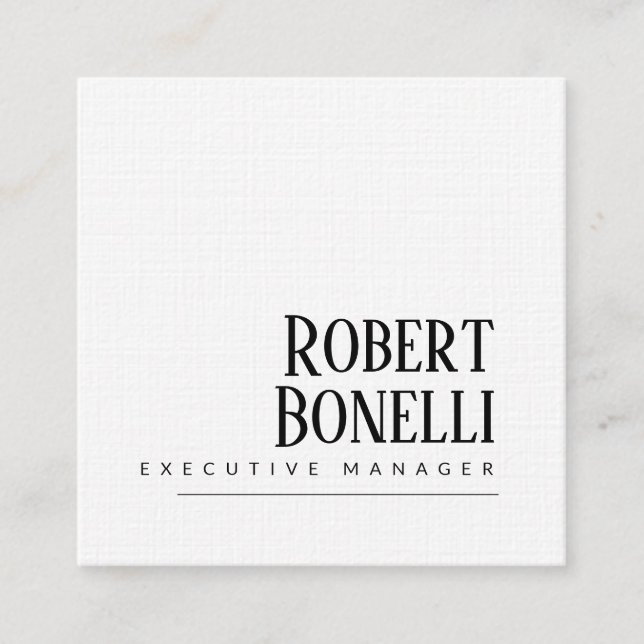 Minimalist Plain Black & White Modern Plain Square Business Card (Front)