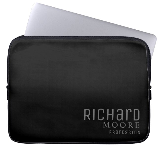 minimalist plain black white name laptop sleeve (Front)