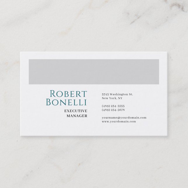 Minimalist Plain Blue & White Grey Modern  Business Card (Front)