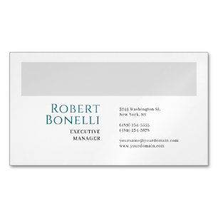 Minimalist Plain Blue & White Grey Modern  Magnetic Business Card