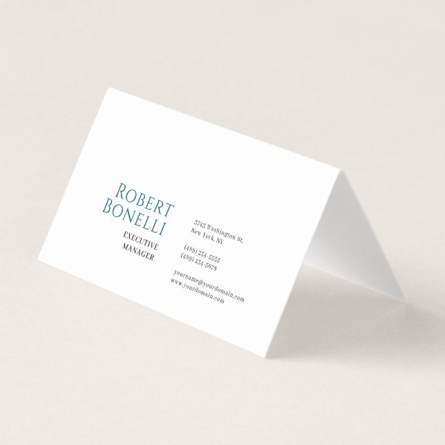 Minimalist Plain Blue & White Modern Business Card (Front)
