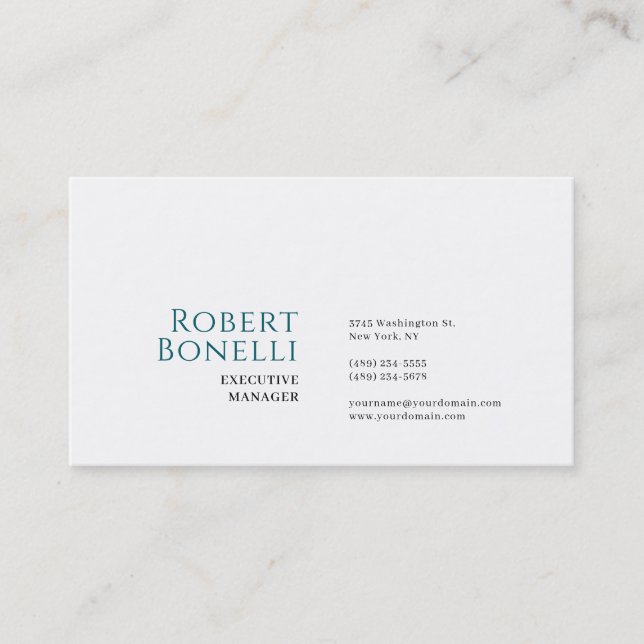 Minimalist Plain Blue & White Modern Business Card (Front)