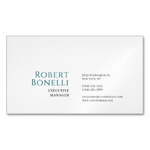 Minimalist Plain Blue & White Modern Magnetic Business Card