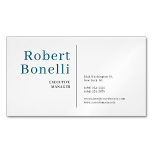 Minimalist Plain Blue & White Modern Plain Magnetic Business Card