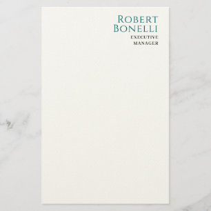 Minimalist Plain Blue & White Modern Your Name Stationery