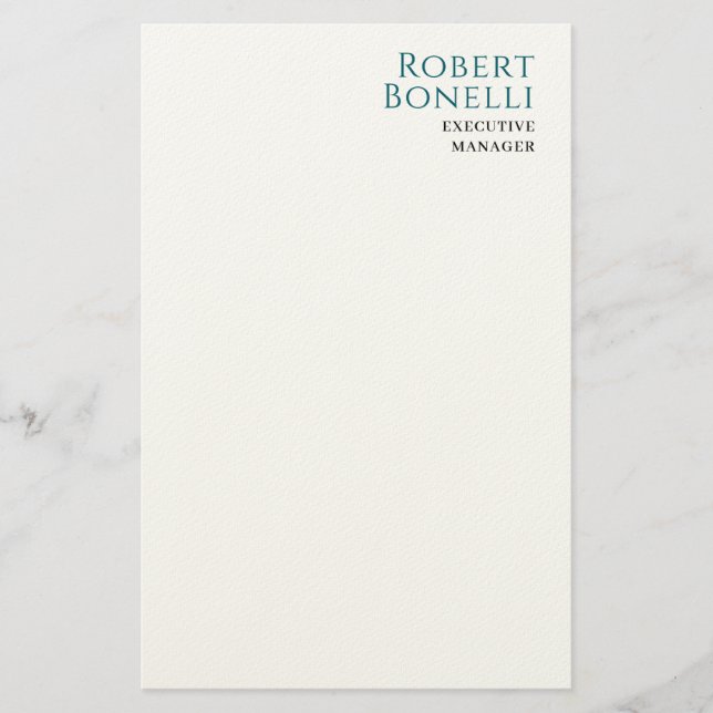 Minimalist Plain Blue & White Modern Your Name Stationery (Front)