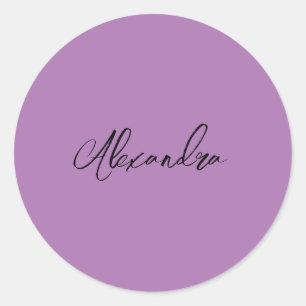 Minimalist Plain Calligraphy Own Name Lavender Classic Round Sticker