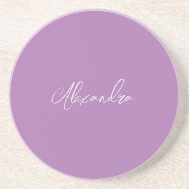 Minimalist Plain Calligraphy Own Name Lavender Coaster (Front)