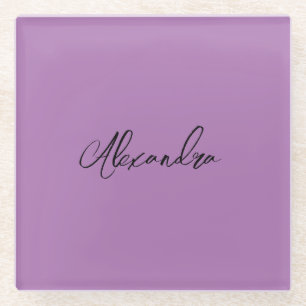 Minimalist Plain Calligraphy Own Name Lavender Glass Coaster