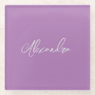Minimalist Plain Calligraphy Own Name Lavender Glass Coaster