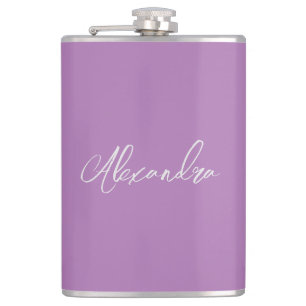 Minimalist Plain Calligraphy Own Name Lavender Hip Flask