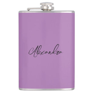 Minimalist Plain Calligraphy Own Name Lavender Hip Flask