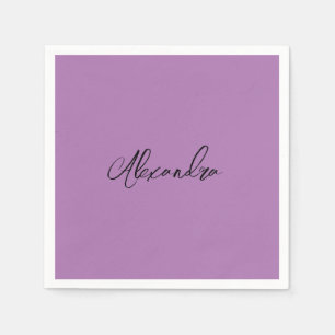 Minimalist Plain Calligraphy Own Name Lavender Napkin