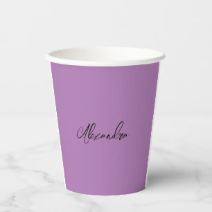 Minimalist Plain Calligraphy Own Name Lavender Paper Cups