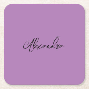 Minimalist Plain Calligraphy Own Name Lavender Square Paper Coaster