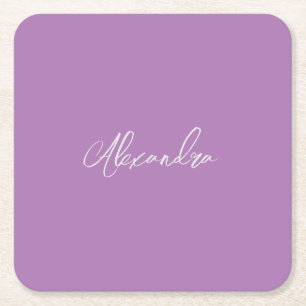 Minimalist Plain Calligraphy Own Name Lavender Square Paper Coaster