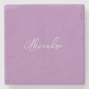 Minimalist Plain Calligraphy Own Name Lavender Stone Coaster