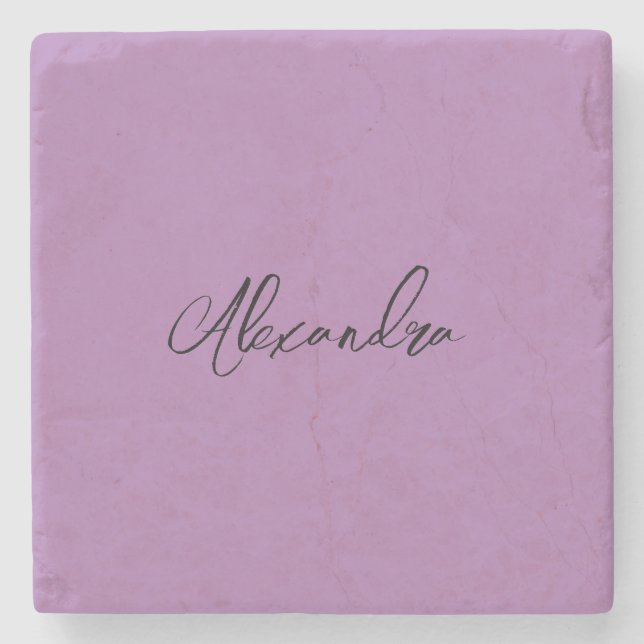Minimalist Plain Calligraphy Own Name Lavender Stone Coaster (Front)