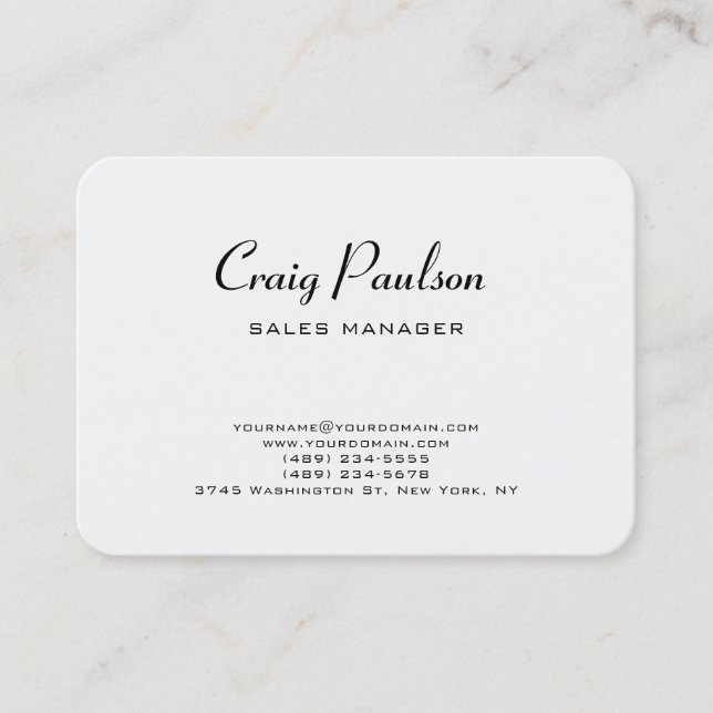 Minimalist Plain Classical Black & White Business Card (Front)