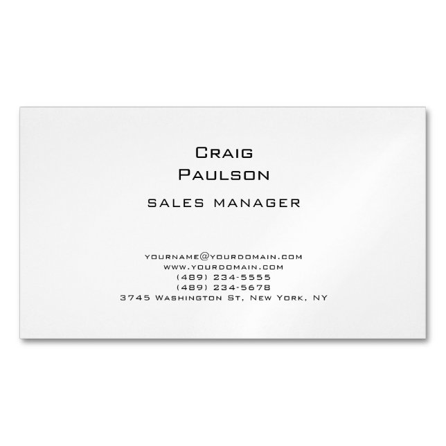 Minimalist Plain Classical Black & White Magnetic Business Card (Front)