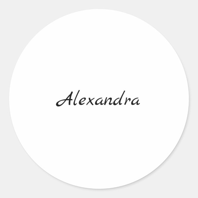 Minimalist Plain Classical Own Name Black White Classic Round Sticker (Front)